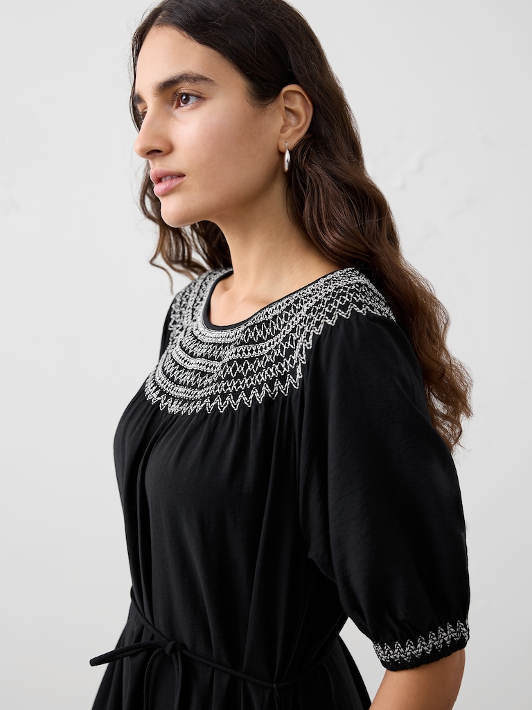 3/4 Sleeve Embroidered Dress