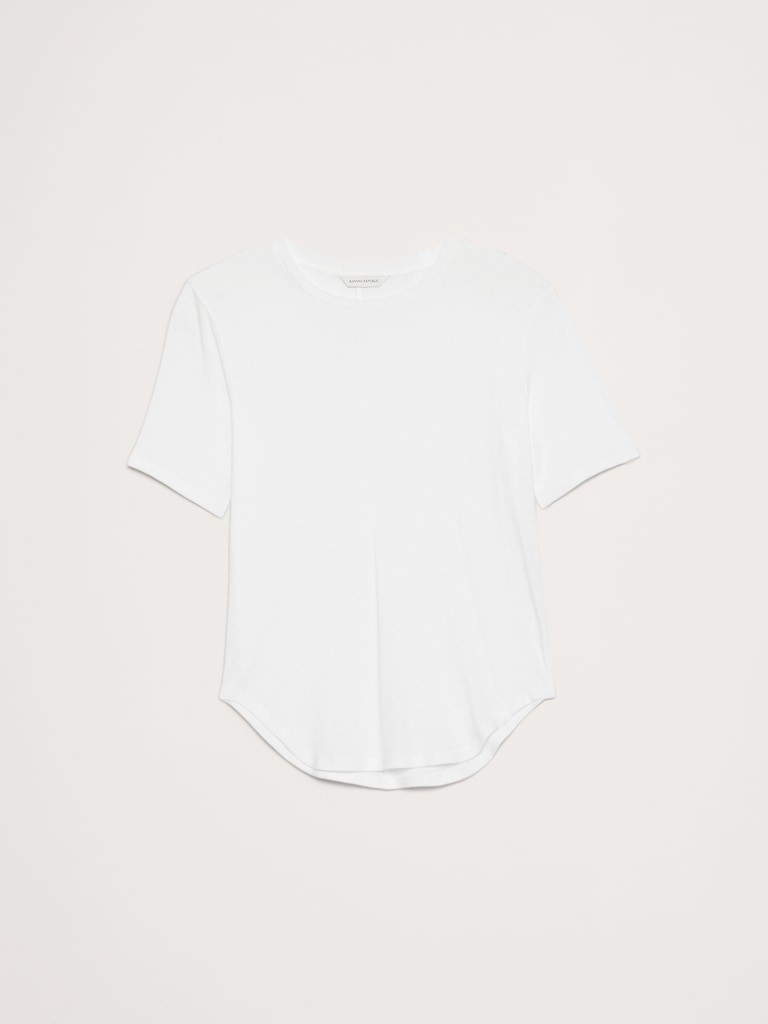 Baby Rib Cotton Elbow-Sleeve T-Shirt