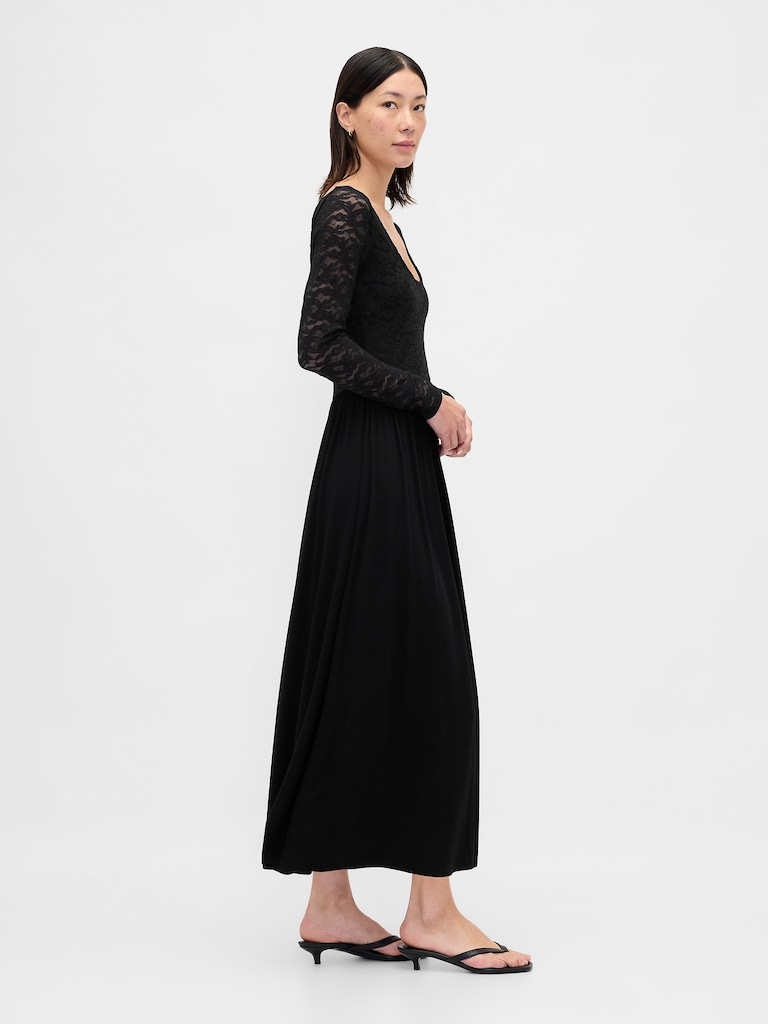 Drop-Waist Mixed Media Maxi Dress