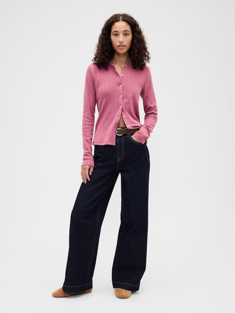 Pointelle Button-Up Top