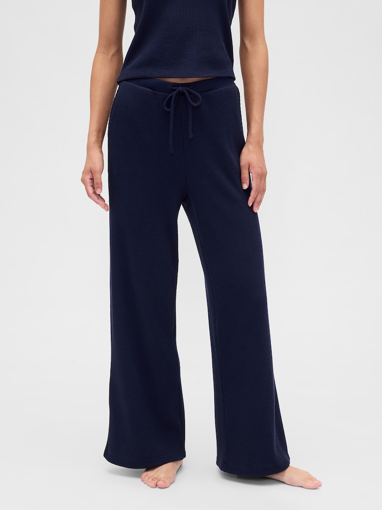 Waffle-Knit Wide-Leg PJ Pants