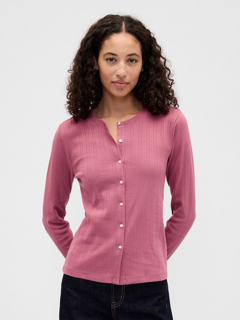 Pointelle Button-Up Top