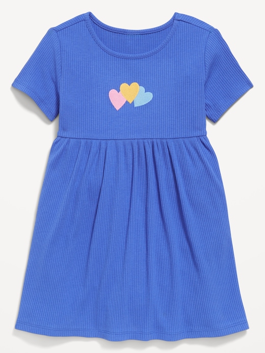 Short Short-Sleeve Ribbed Graphic Dress for Toddler Girls under $10 clearance