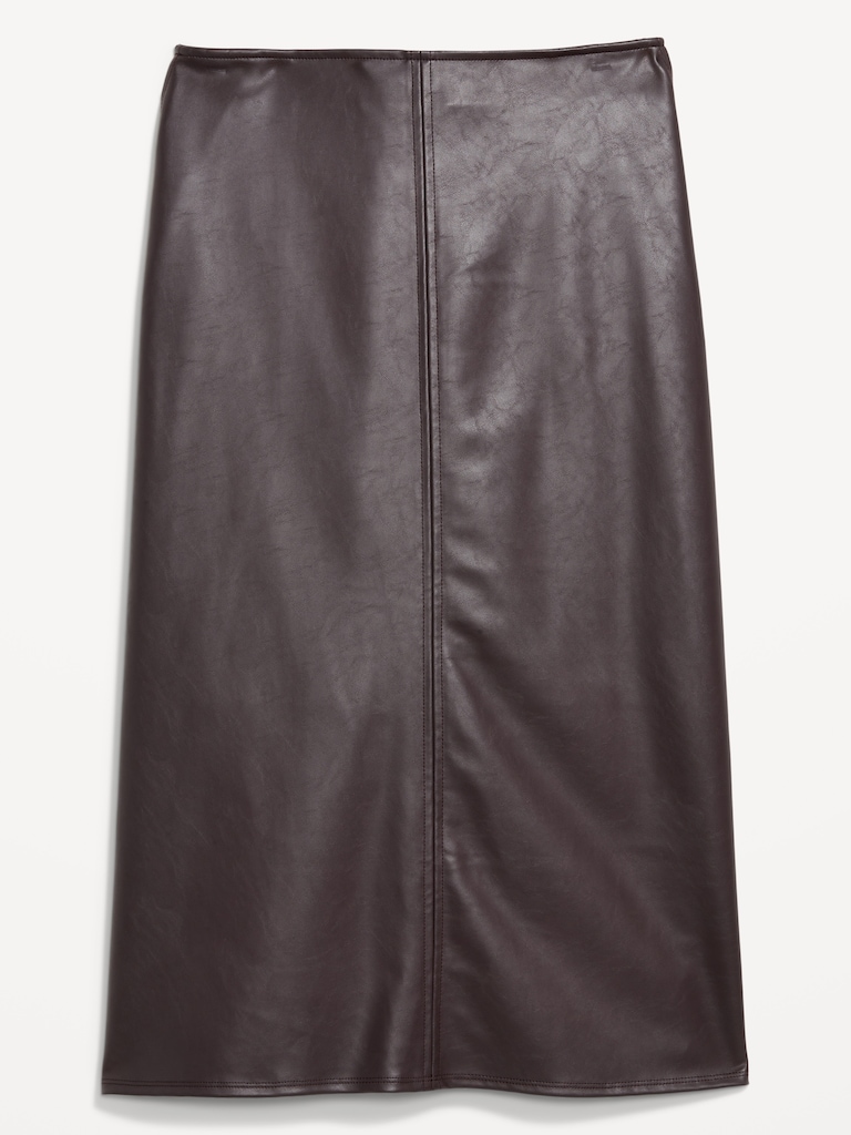 High-Waisted Faux-Leather Midi Skirt