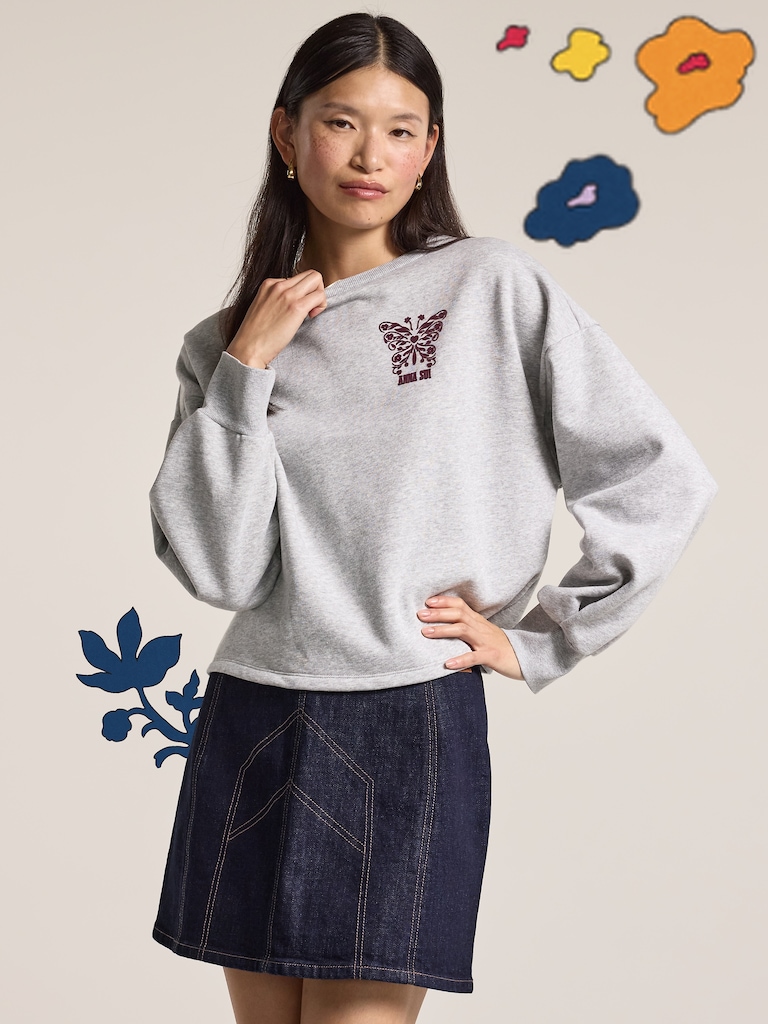 Old Navy x Anna Sui Crew Neck Graphic Fleece Sweatshirt