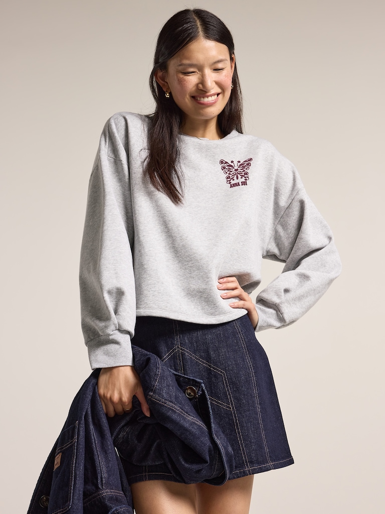 Old Navy x Anna Sui Crew Neck Graphic Fleece Sweatshirt