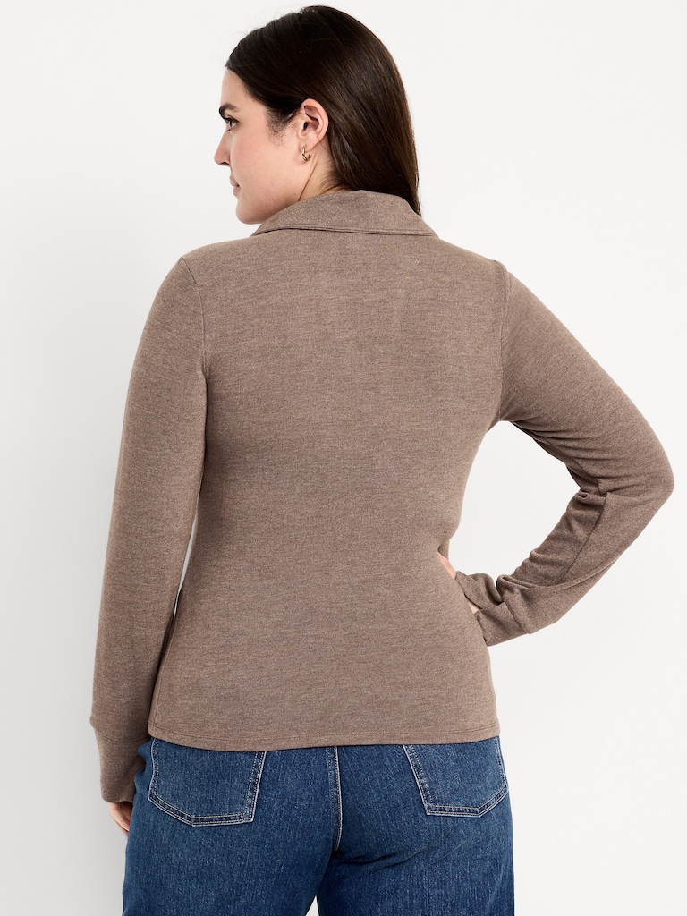 Split-Neck Long-Sleeve Pullover Shirt