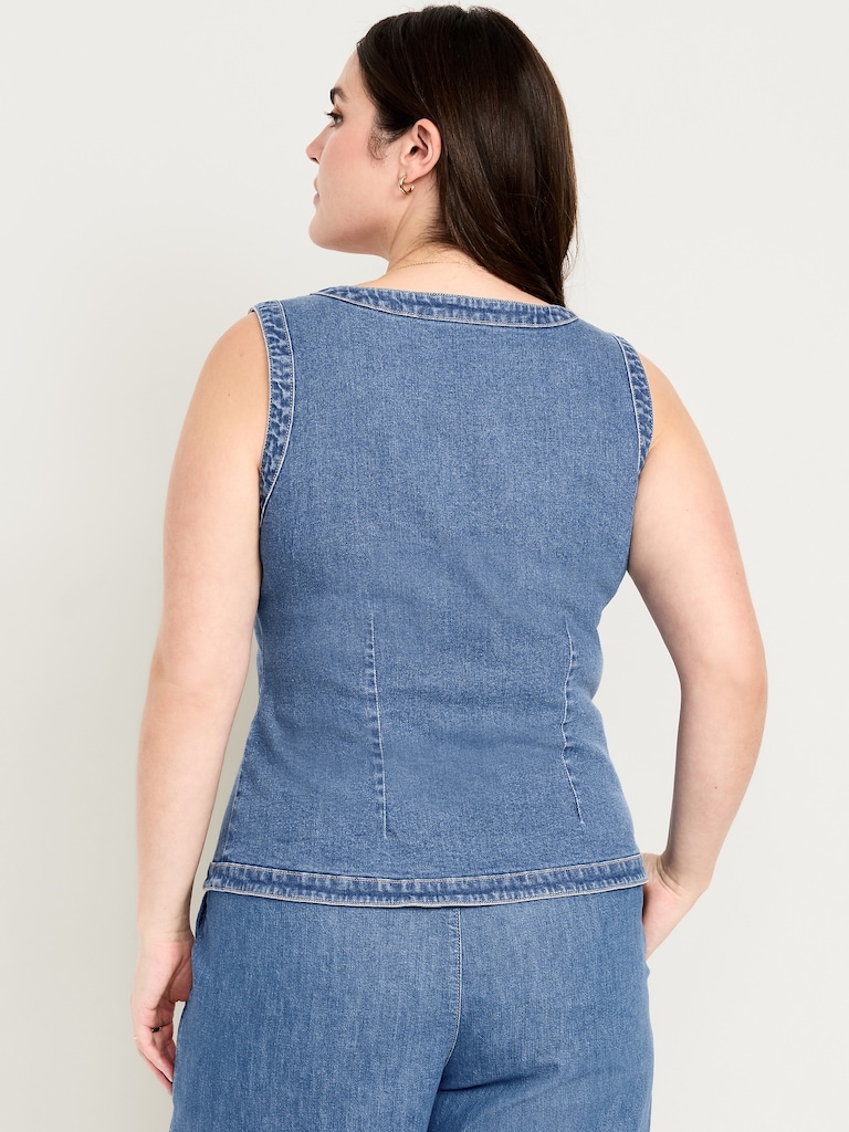 Sleeveless Longline Denim Vest