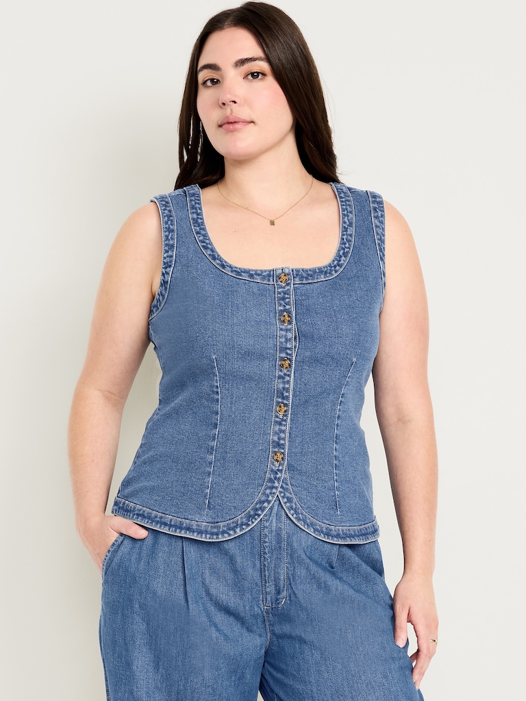 Sleeveless Longline Denim Vest