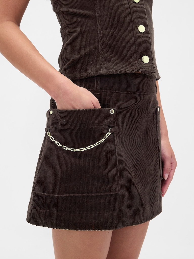Corduroy Chain Pocket Mini Skort