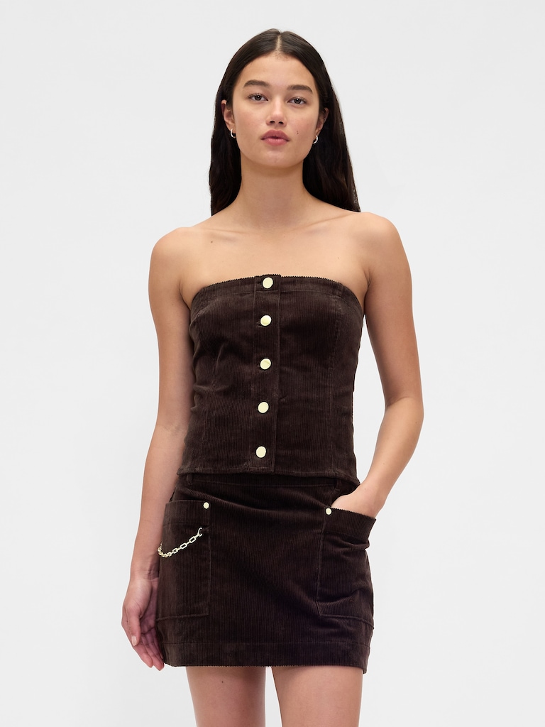 Corduroy Strapless Crop Vest