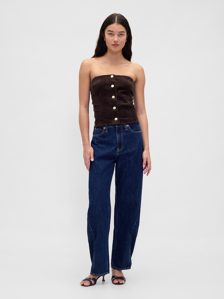 Corduroy Strapless Crop Vest