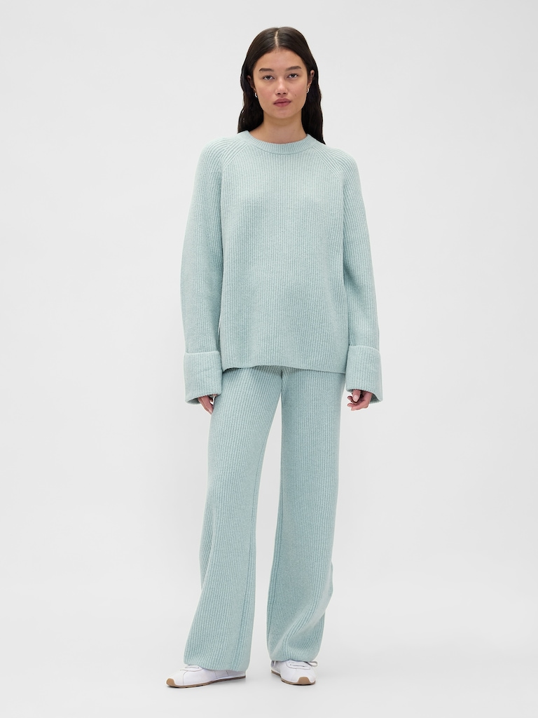 CashSoft Shaker-Stitch Sweater Pants