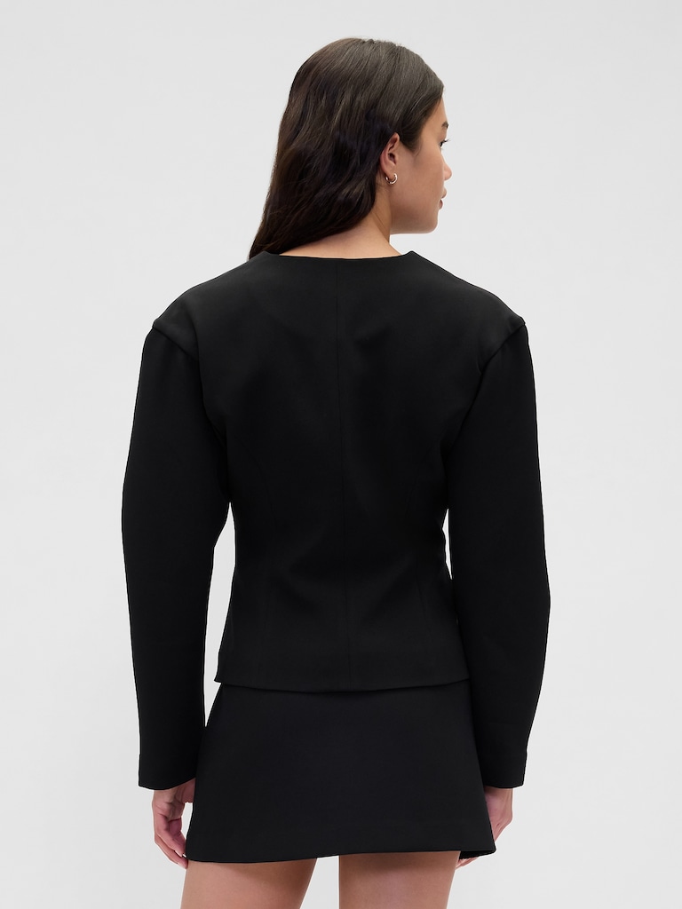 BiStretch Structured Button-Front Top