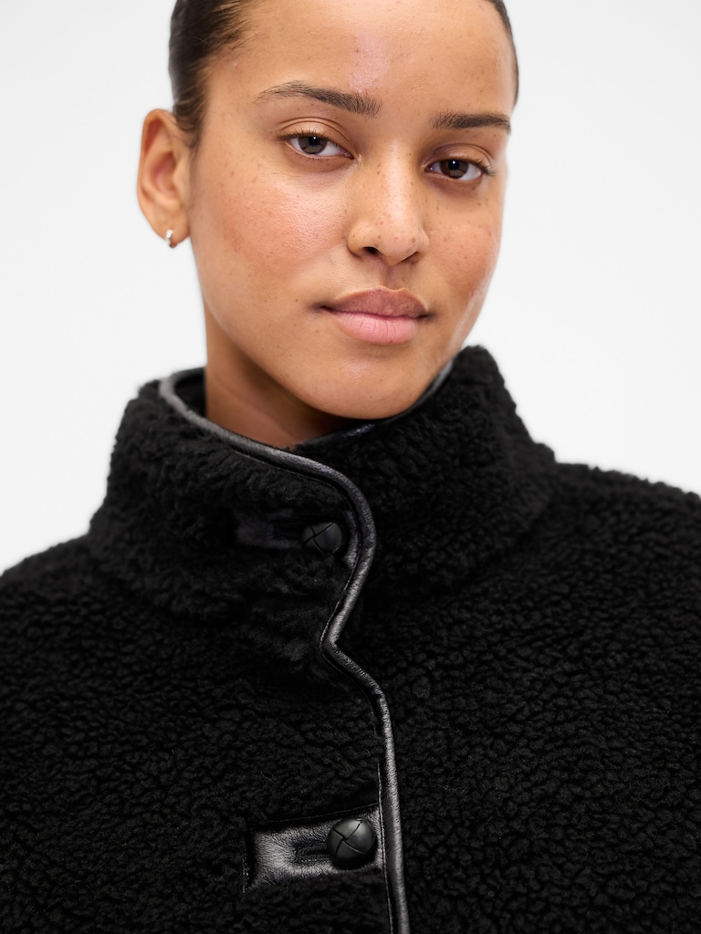 Recycled Sherpa & Vegan Leather-Trim Jacket