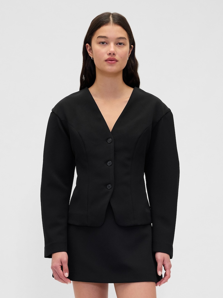 BiStretch Structured Button-Front Top