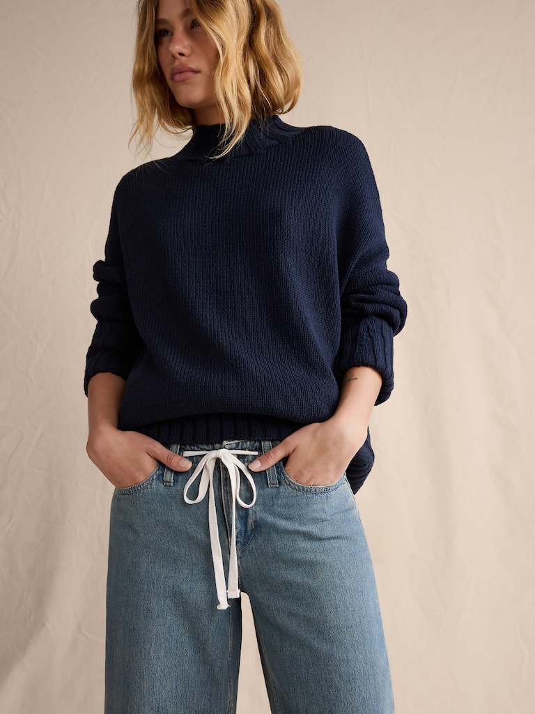 Mid-Rise Wide-Leg Drawstring Jean