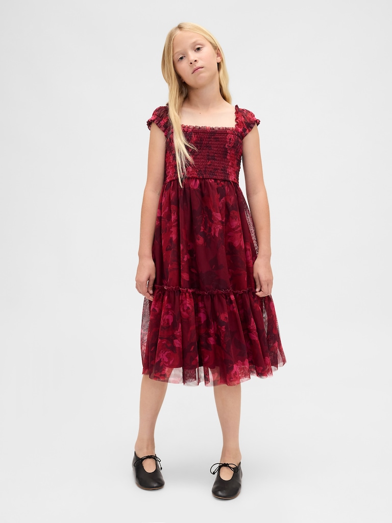 Kids Tulle Cap-Sleeve Midi Dress