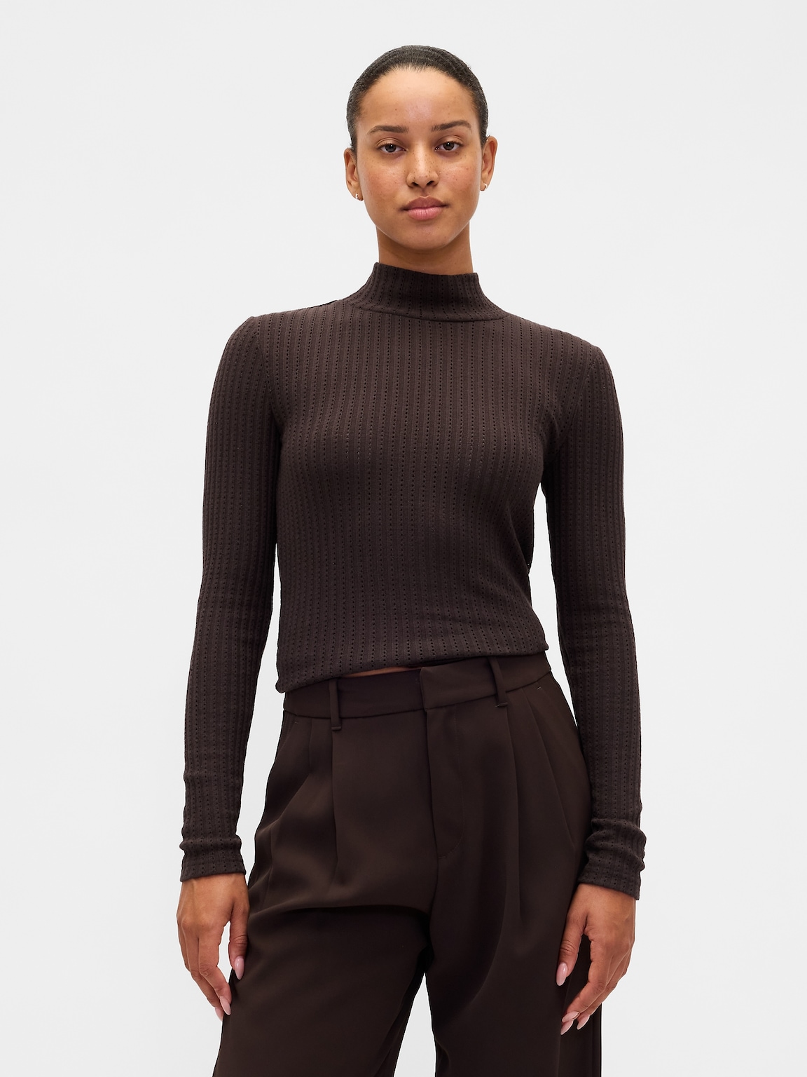Pointelle Rib Crop Turtleneck