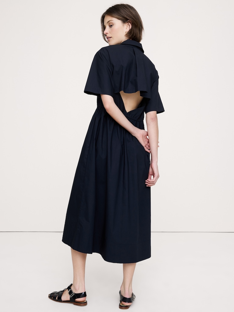 Cotton Poplin Open-Back Shirt Dress