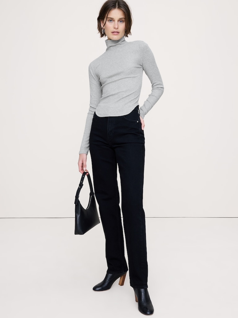 Ribbed Turtleneck T-Shirt