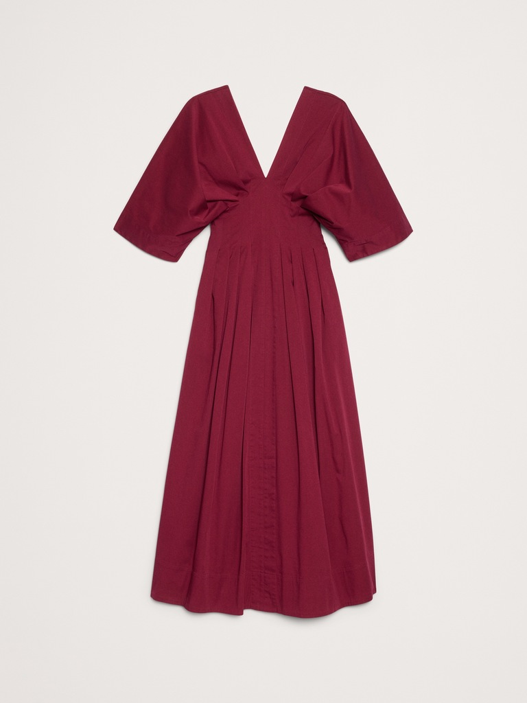 Stretch-Cotton Pleated Maxi Dress