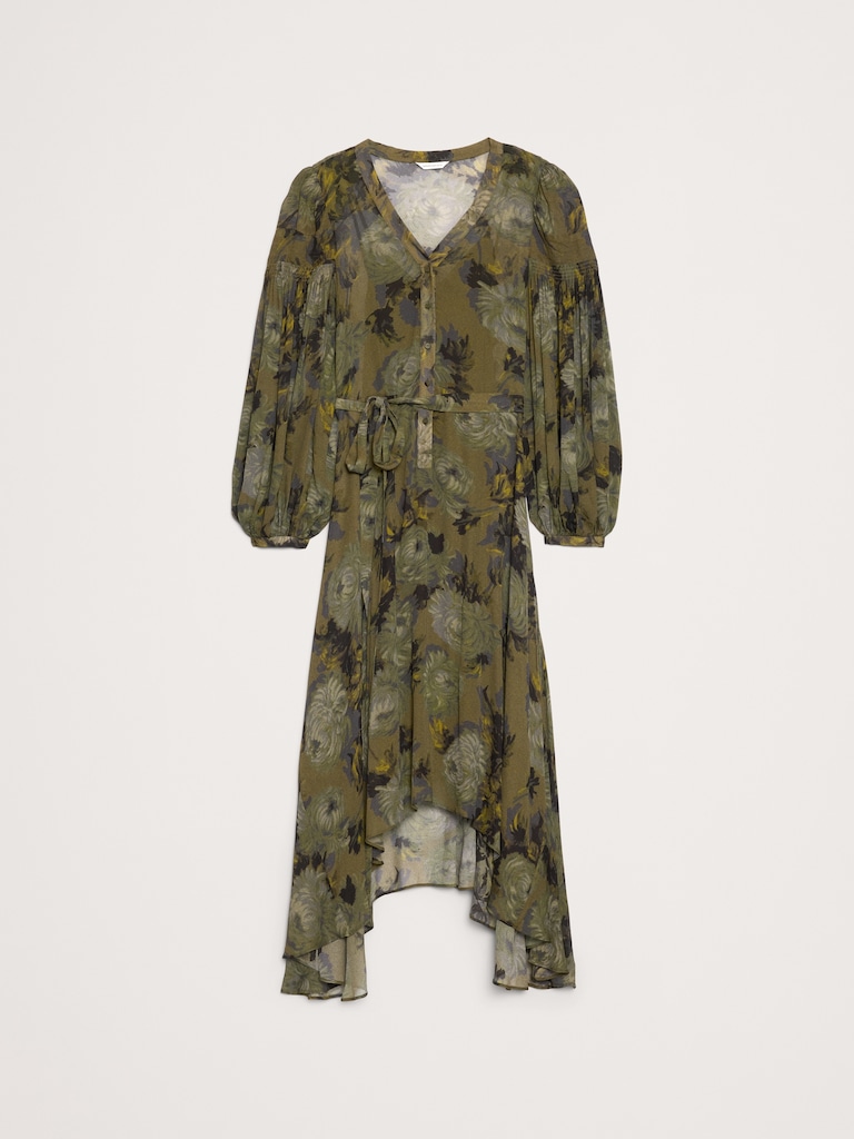 Georgette Puff-Sleeve Maxi Dress