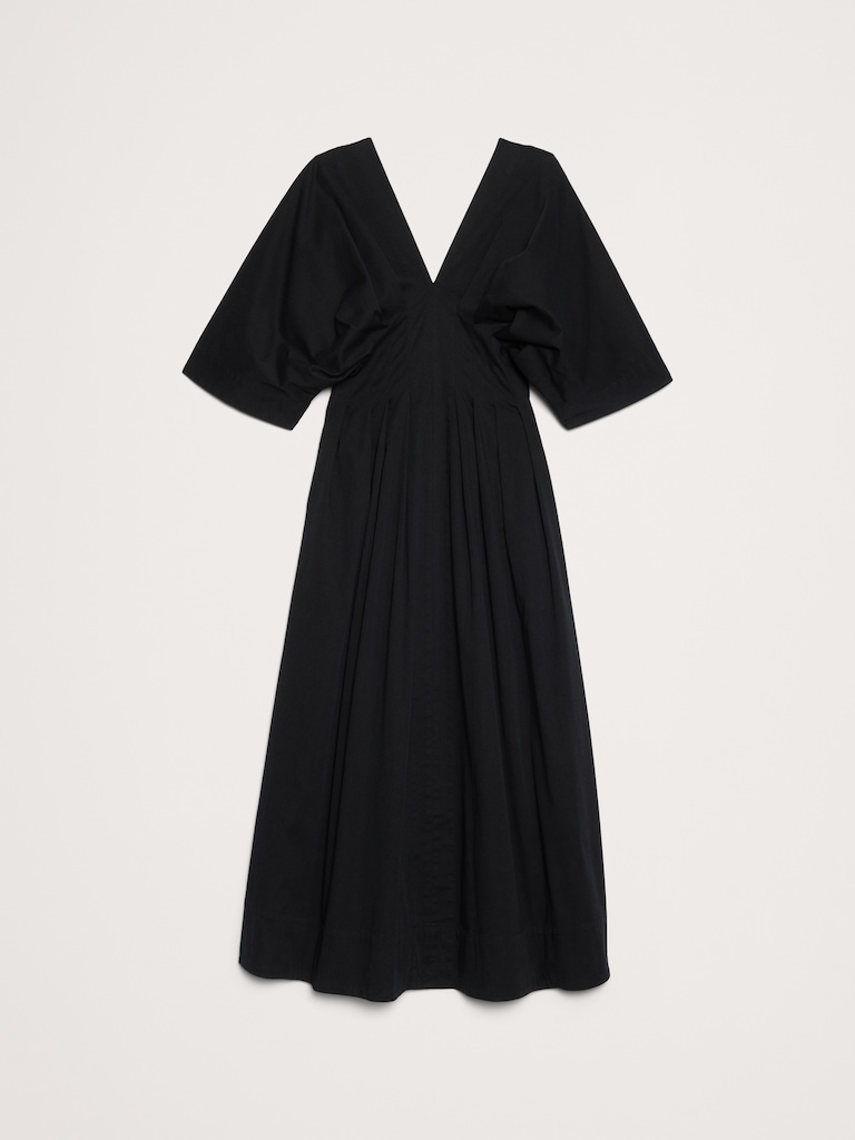 Stretch-Cotton Pleated Maxi Dress