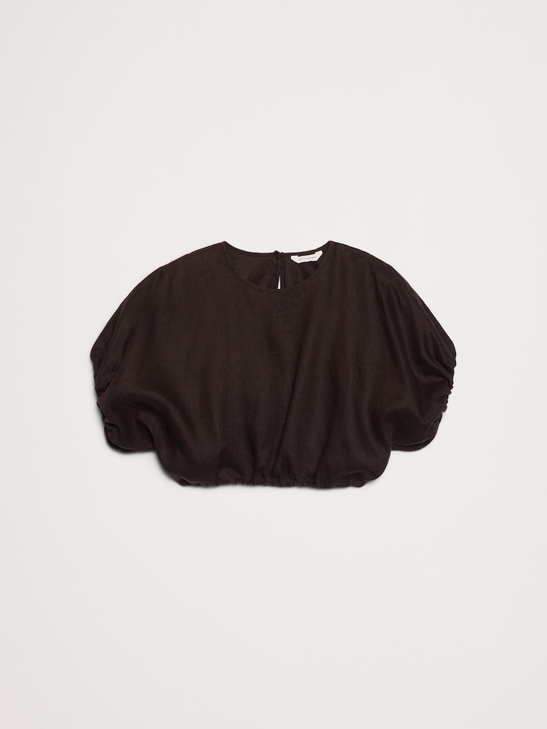 Linen Bubble-Hem Cropped Top