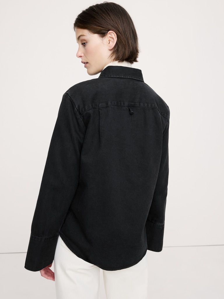 Denim Button-Sleeve Shirt