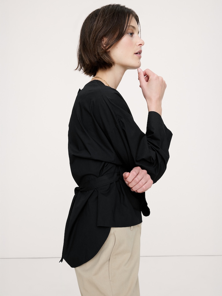 Cotton Poplin Cinch-Waist Top