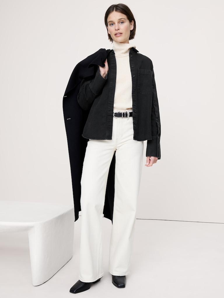 Denim Button-Sleeve Shirt