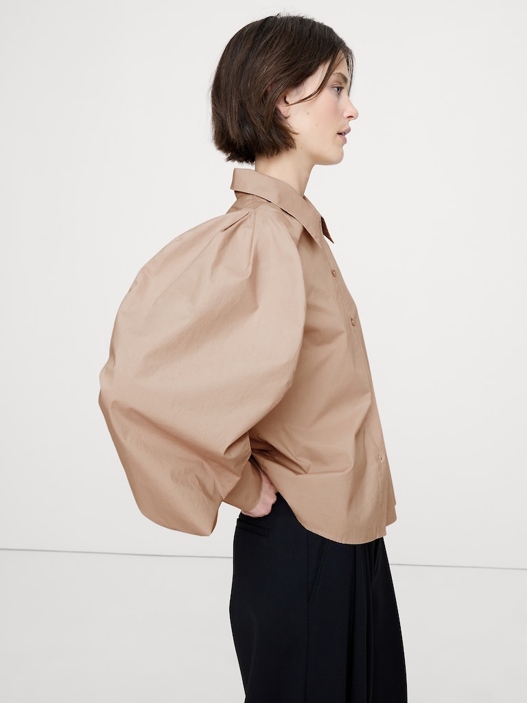 Cotton Poplin Volume-Sleeve Shirt