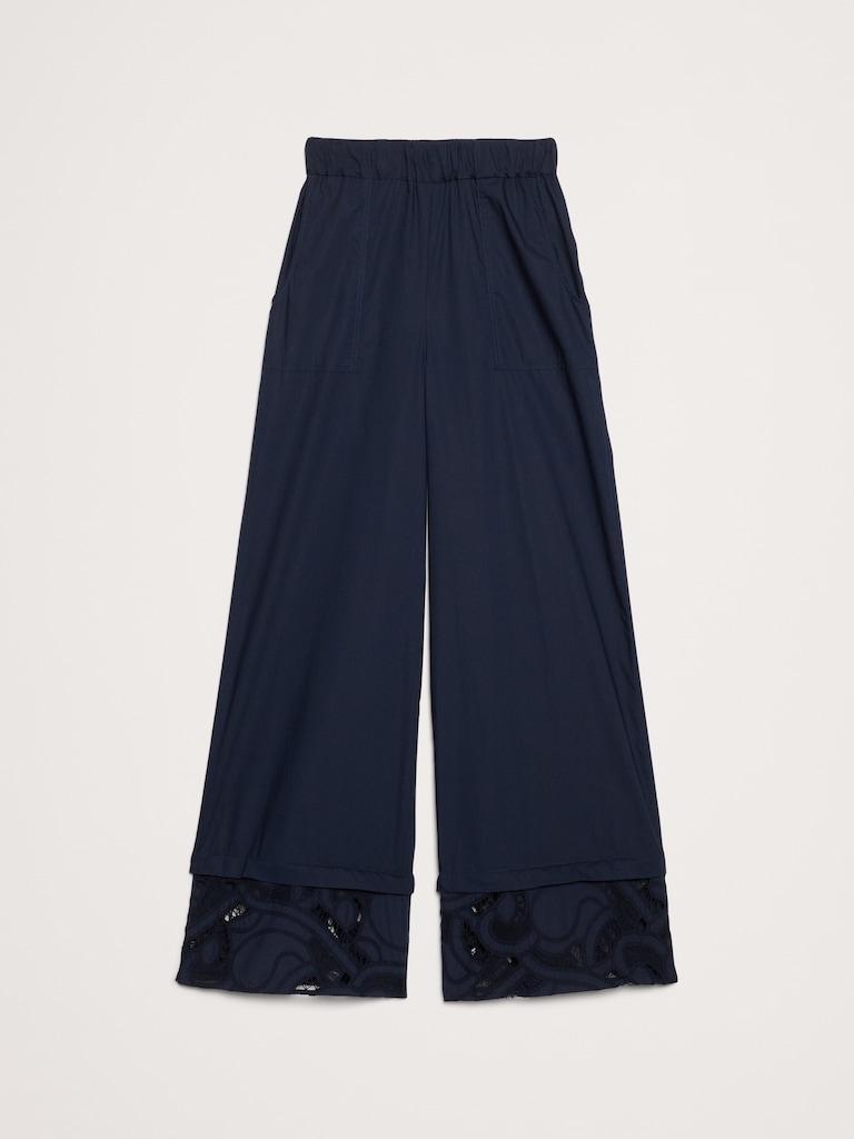 Embroidered Cotton Poplin Pull-On Pant
