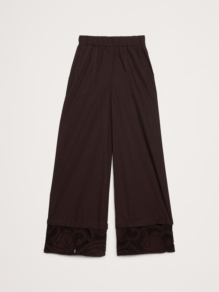 Embroidered Cotton Poplin Pull-On Pant