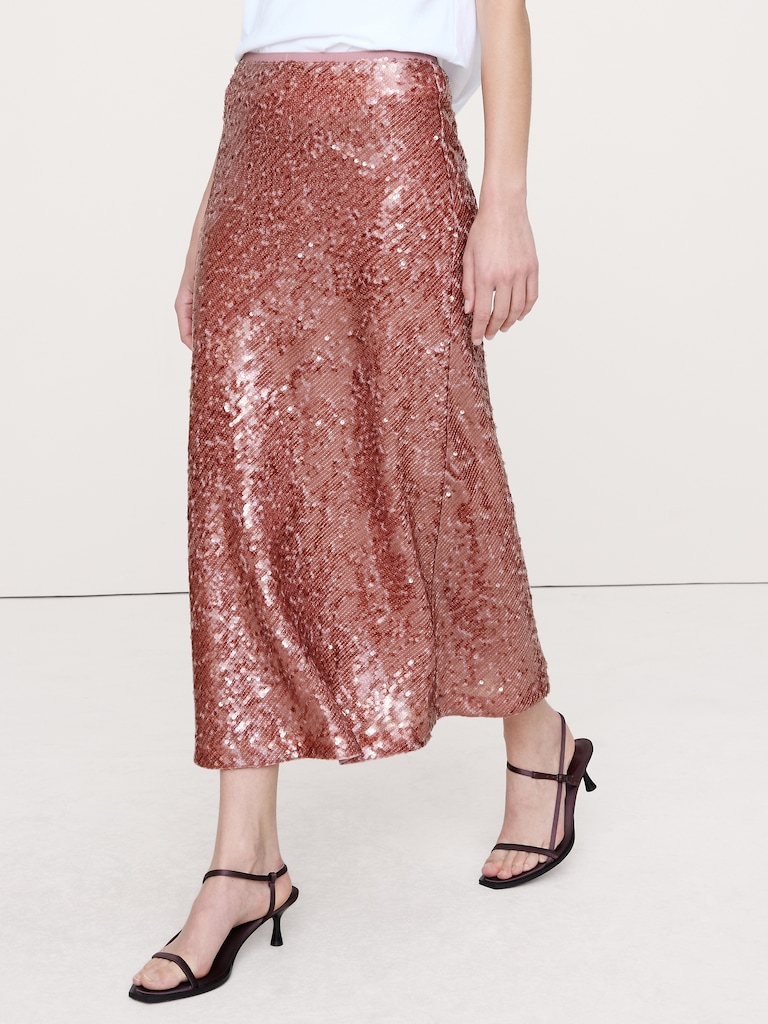Bias-Cut Sequin Maxi Skirt