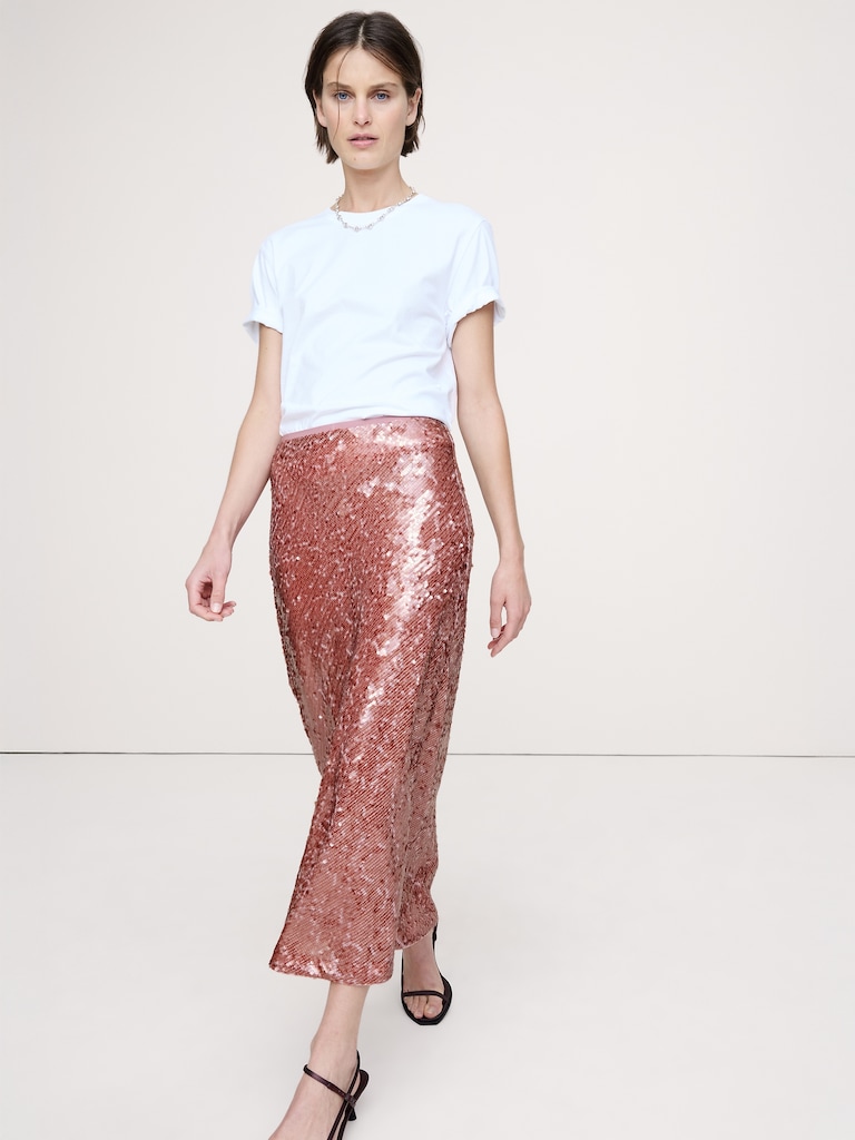 Bias-Cut Sequin Maxi Skirt