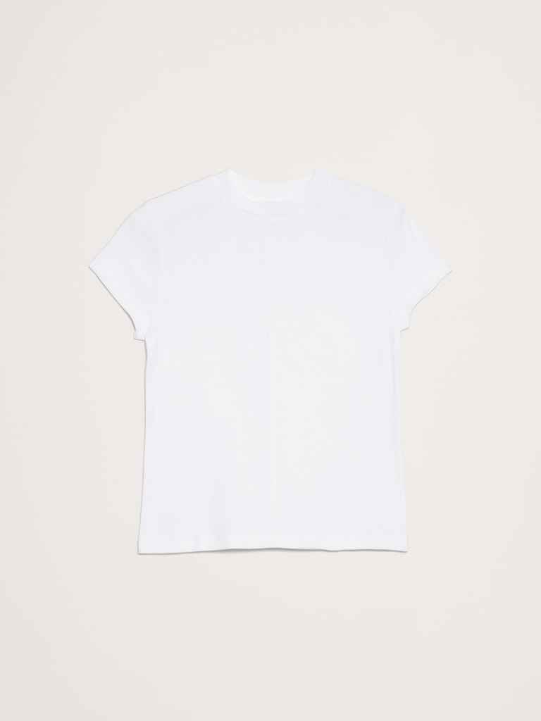 Baby-Rib Cotton Mock-Neck T-Shirt