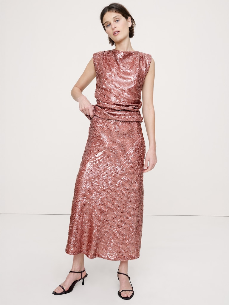 Bias-Cut Sequin Maxi Skirt