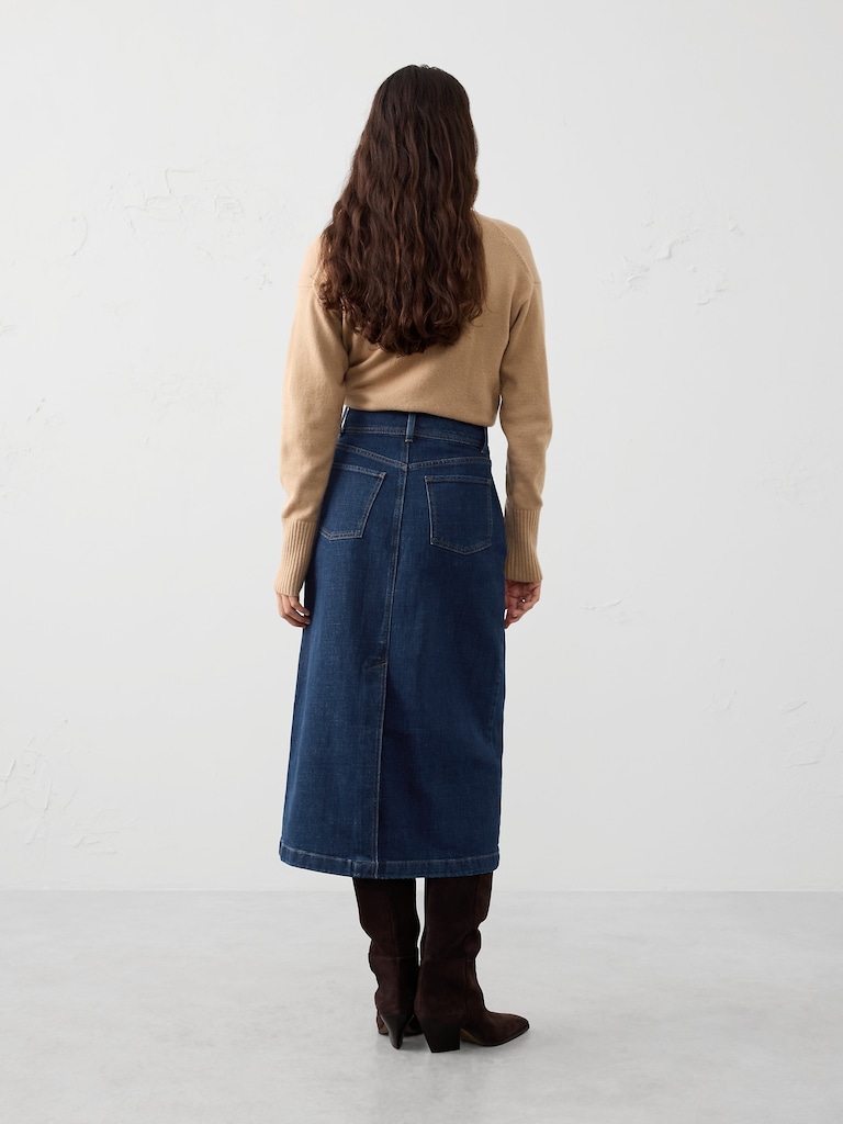 Denim Pleated Maxi Skirt