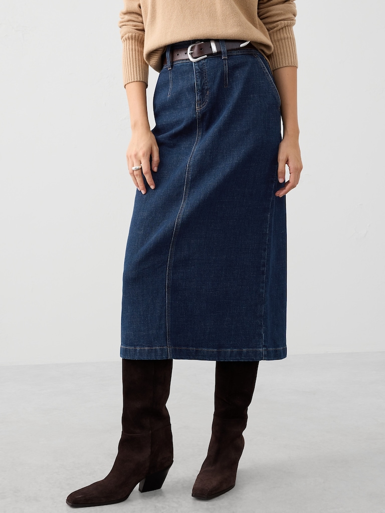 Denim Pleated Maxi Skirt