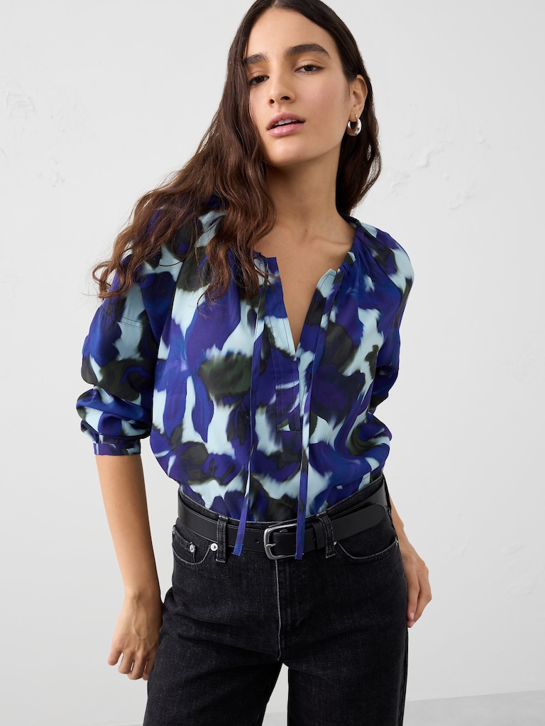 Twill Shirred Popover Shirt