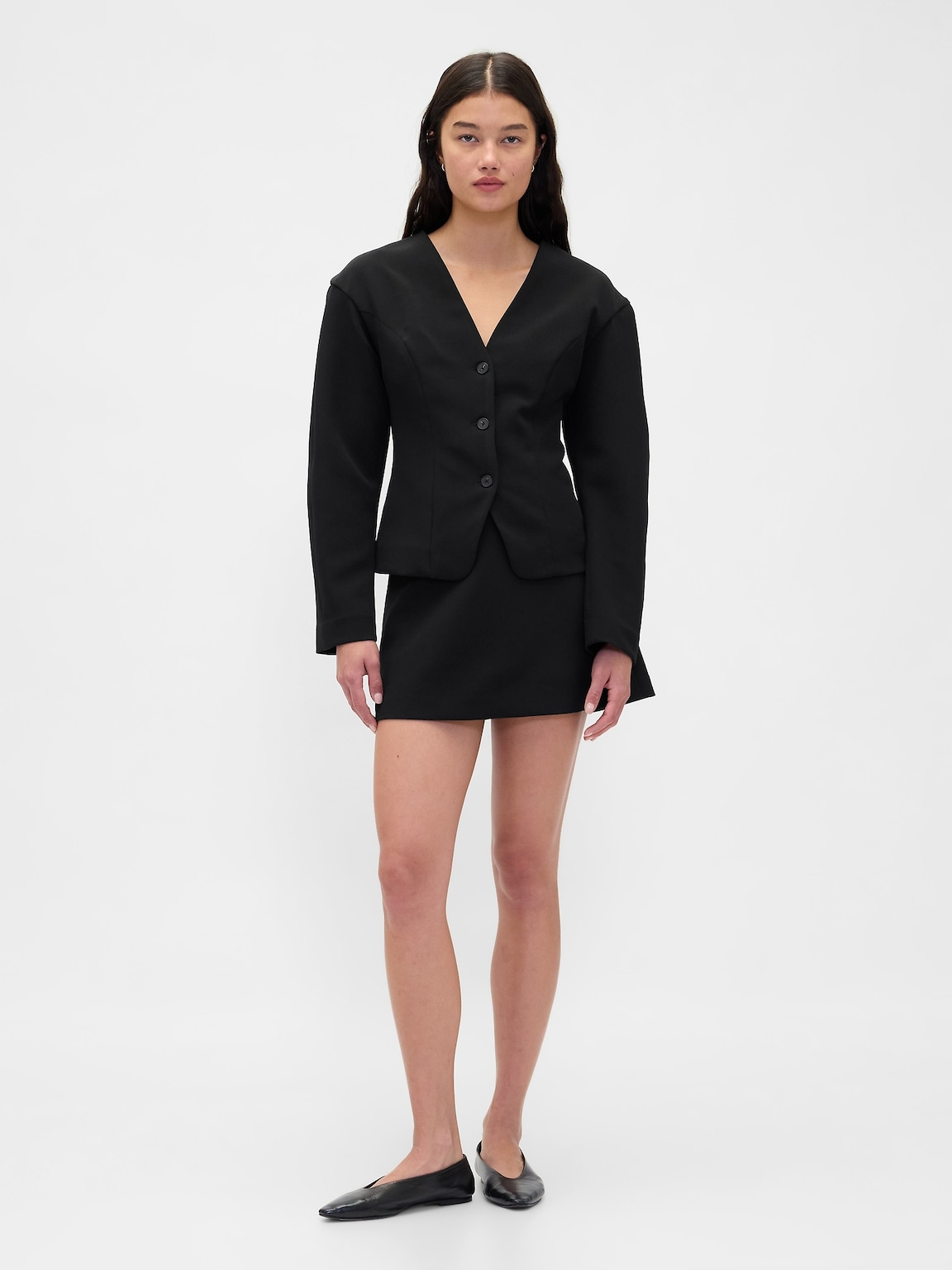 BiStretch Structured Button-Front Top