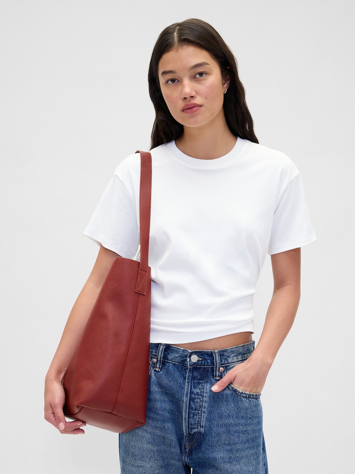 Vegan Leather Bucket Tote Bag
