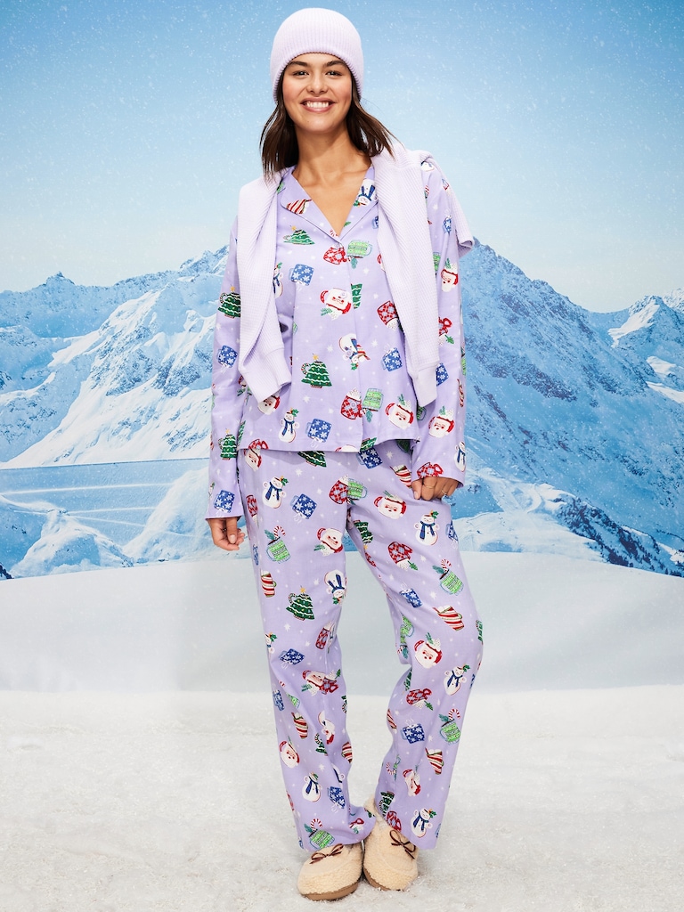 Printed Flannel Pajama Pant Set for Women