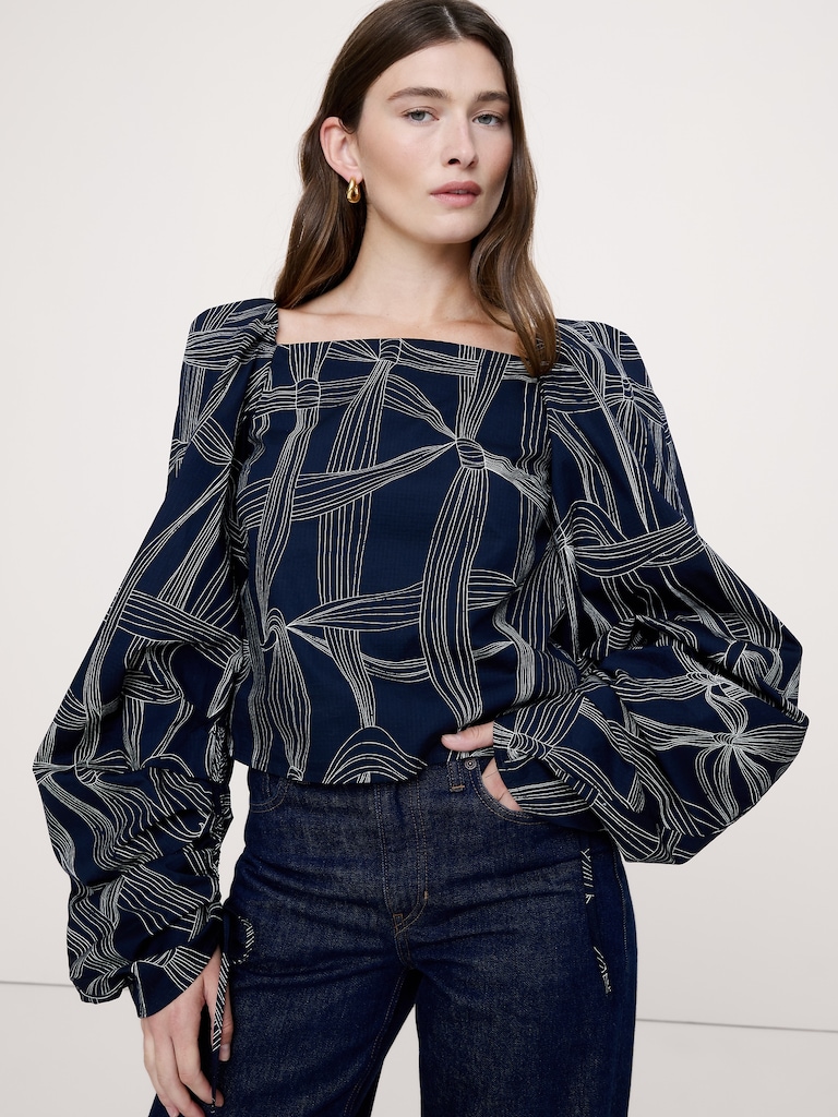 Stretch-Cotton Square-Neck Top