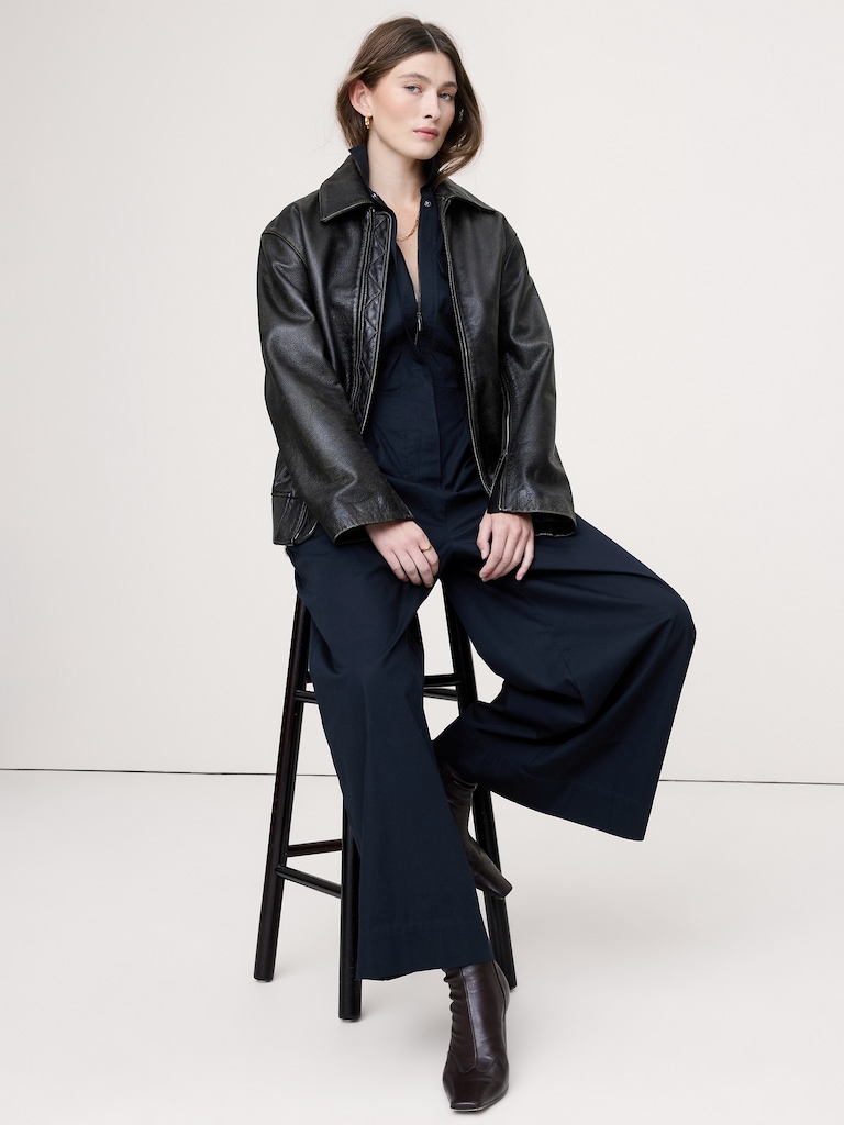 Stretch-Cotton Wide-Leg Utility Jumpsuit