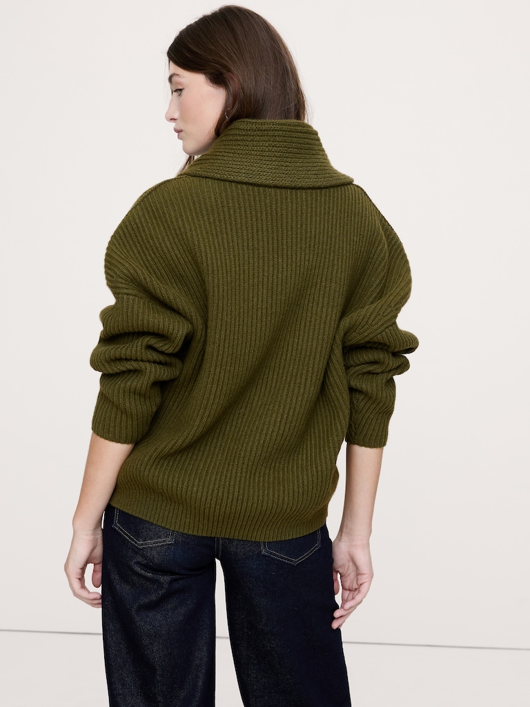 Merino-Cotton Shawl-Collar Sweater