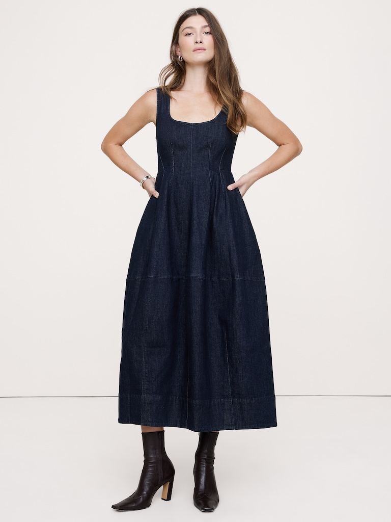 Denim Barrel Midi Dress