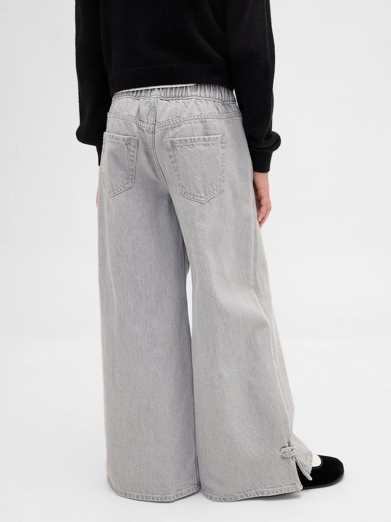 Kids Low Rise Bow Split-Hem Baggy Jeans